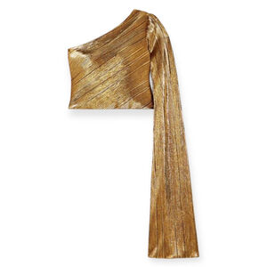 SemSem Gold Plisse Top One Shoulder Long Sleeve Size 12 Large NWT 650 MSRP